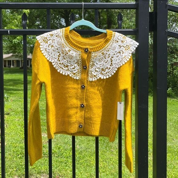 Anthropologie Maeve Lace Collar Cardigan Sweater NWT - Picture 2 of 9
